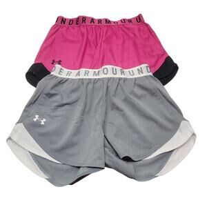 Lot of 2 Under Armour Women's Play Up Shorts XS Gray HeatGear Loose & Pink/Black